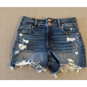 Edgely Original Fit High Rise Shortie Denim Shorts sz 8 double button distressed
